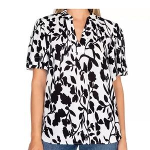Well Worn Black & White Short Sleeve Top L 100% Viscose NWT